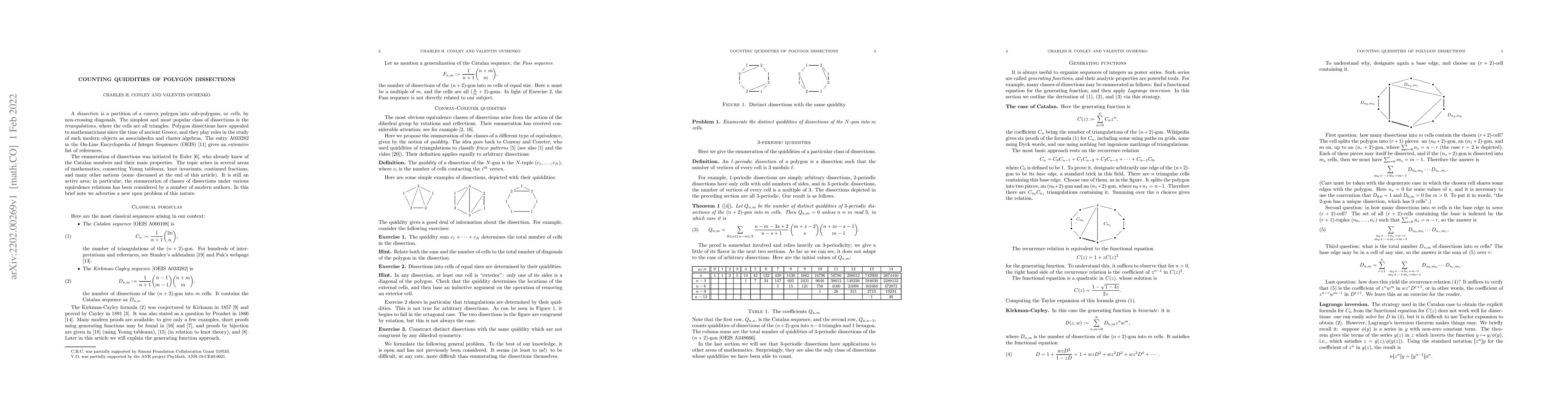 Thumbnail for Counting quiddities of polygon dissections