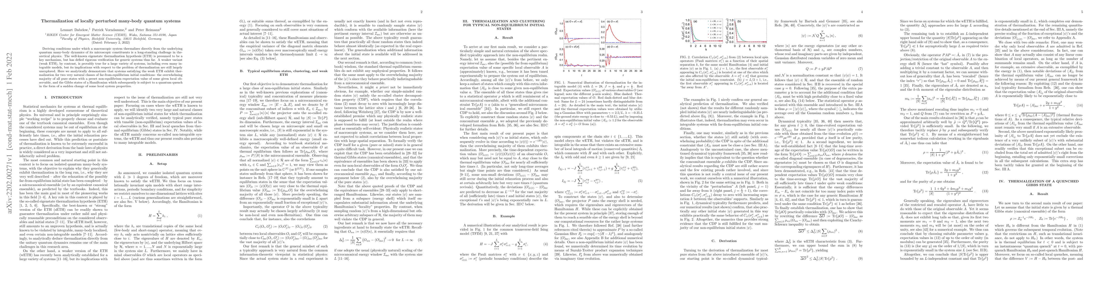 Thumbnail for Thermalization of locally perturbed many-body quantum systems