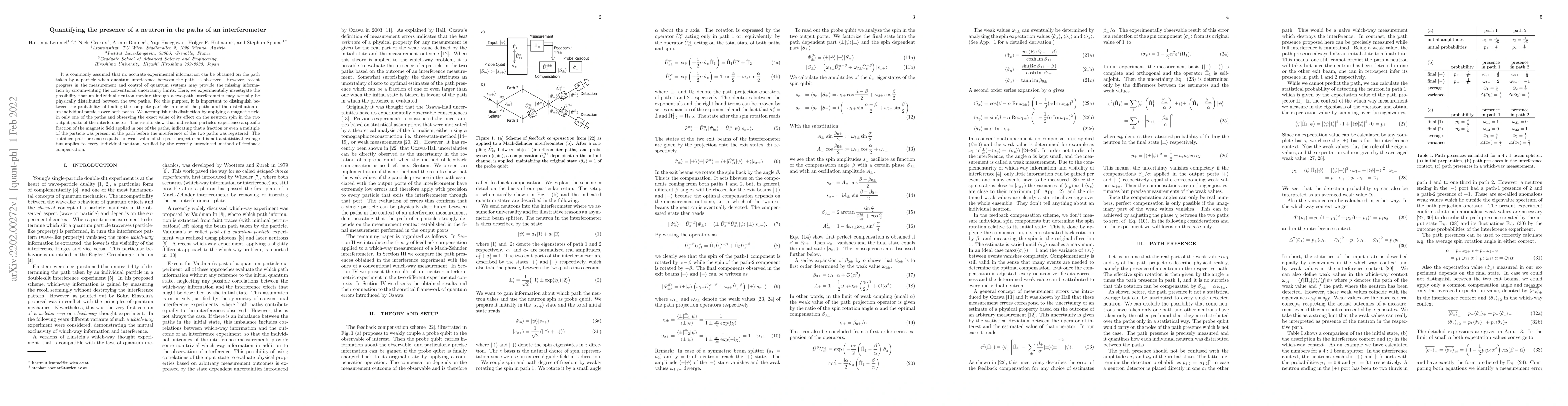 Thumbnail for Quantifying the presence of a neutron in the paths of an interferometer