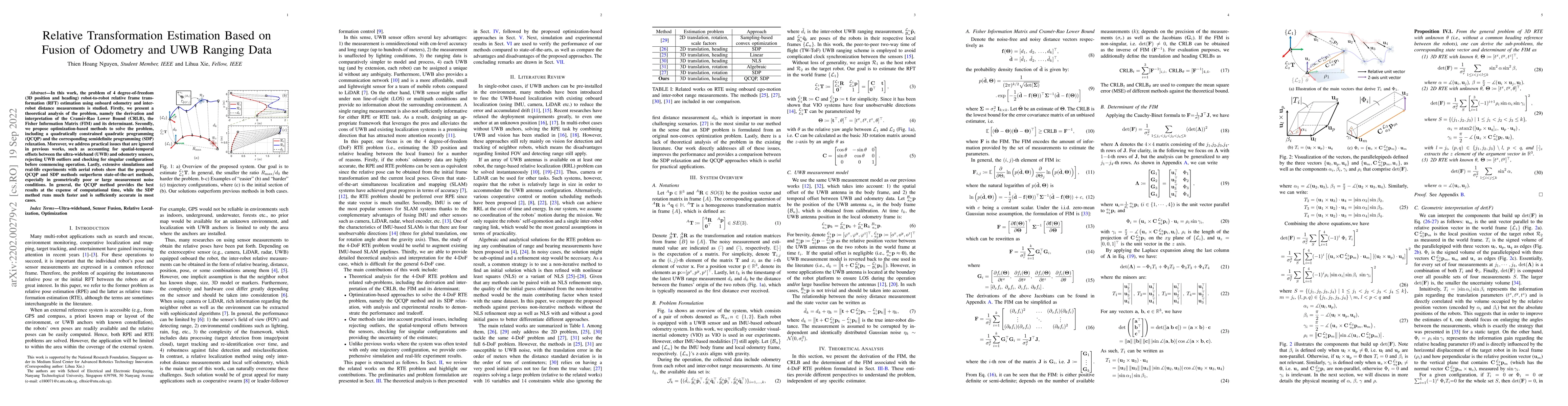 Thumbnail for Relative Transformation Estimation Based on Fusion of Odometry and UWB
  Ranging Data