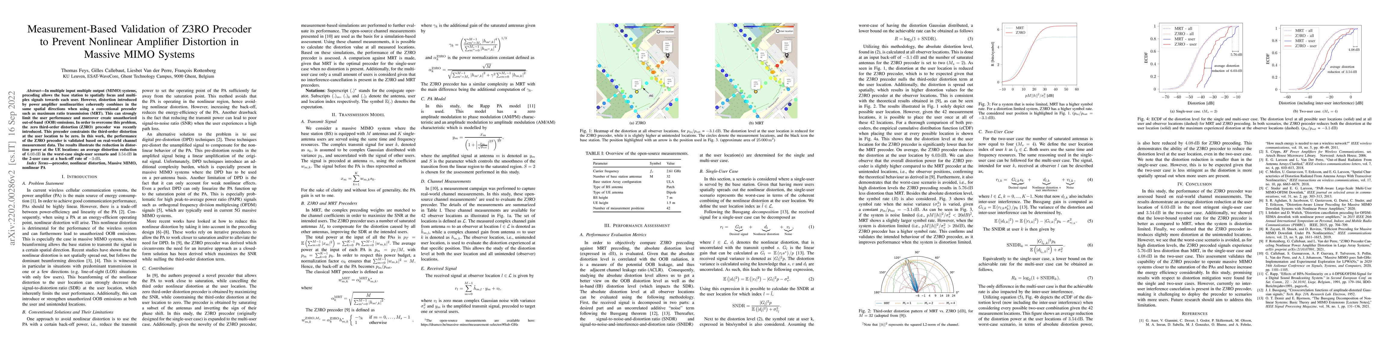 Thumbnail for Measurement-Based Validation of Z3RO Precoder to Prevent Nonlinear
  Amplifier Distortion in Massive MIMO Systems
