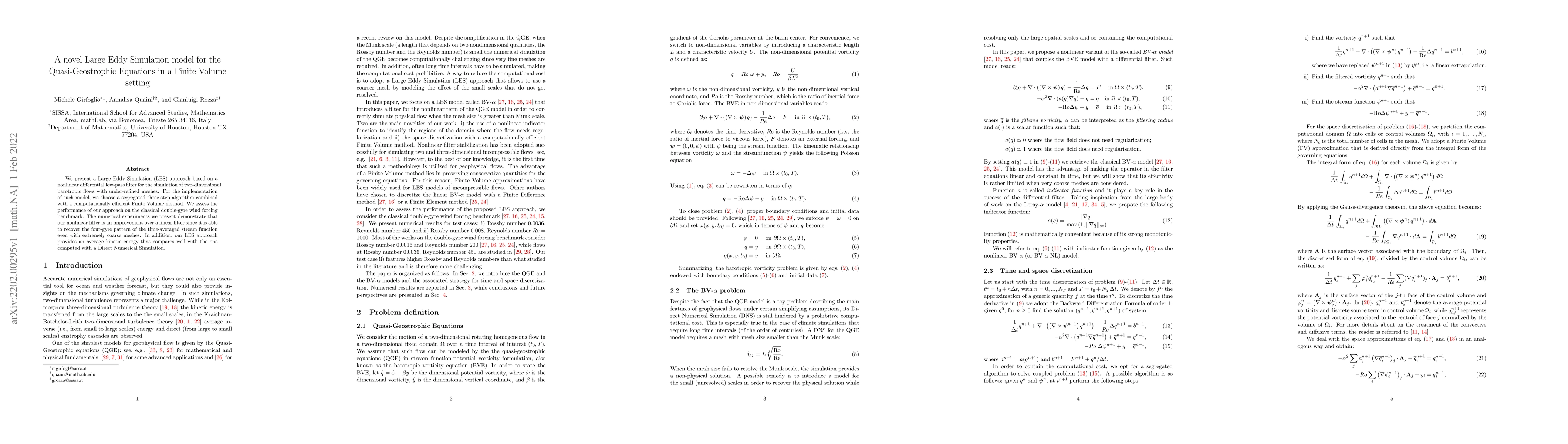 Thumbnail for A novel Large Eddy Simulation model for the Quasi-Geostrophic Equations
  in a Finite Volume setting