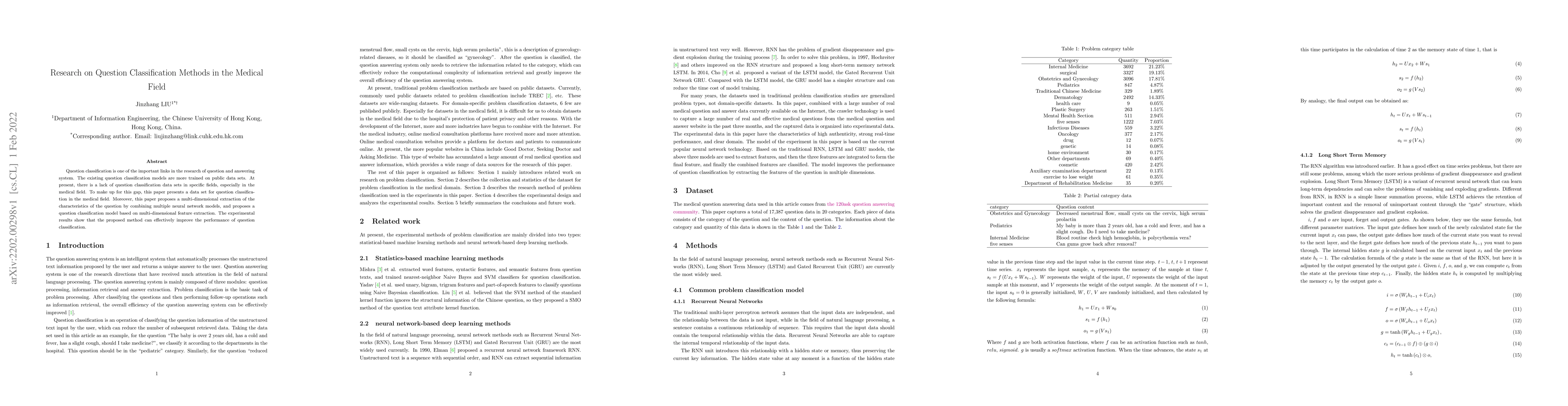 Thumbnail for Research on Question Classification Methods in the Medical Field