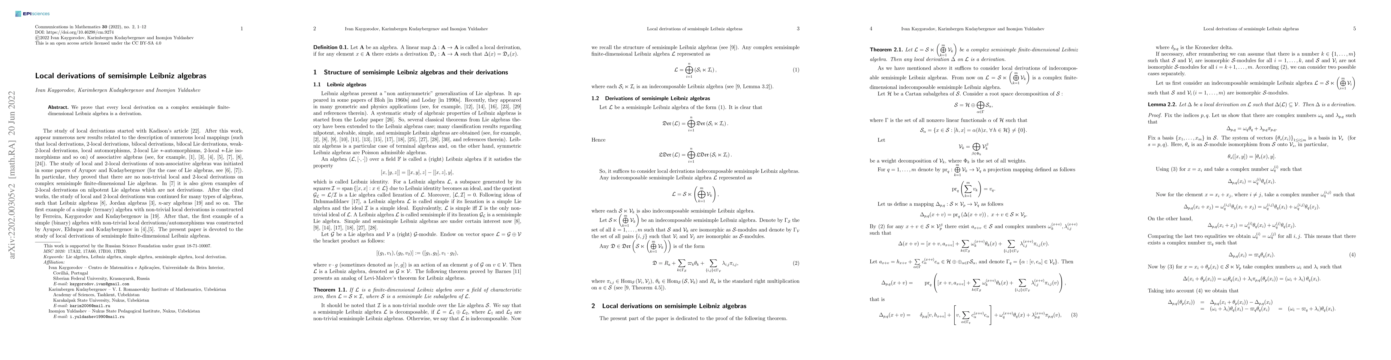 Thumbnail for Local derivations of semisimple Leibniz algebras