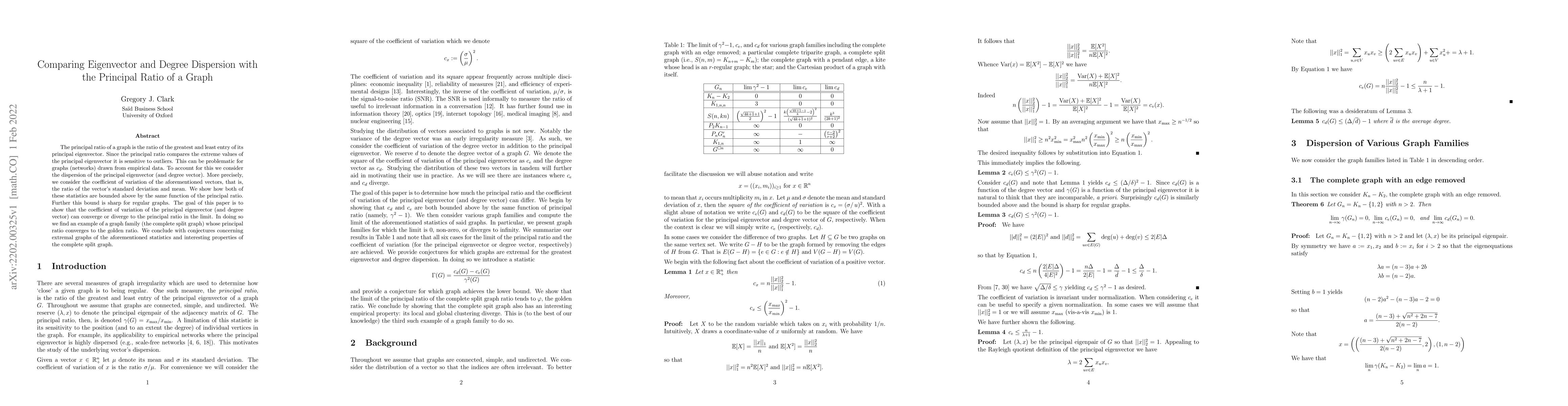 Thumbnail for Comparing Eigenvector and Degree Dispersion with the Principal Ratio of
  a Graph