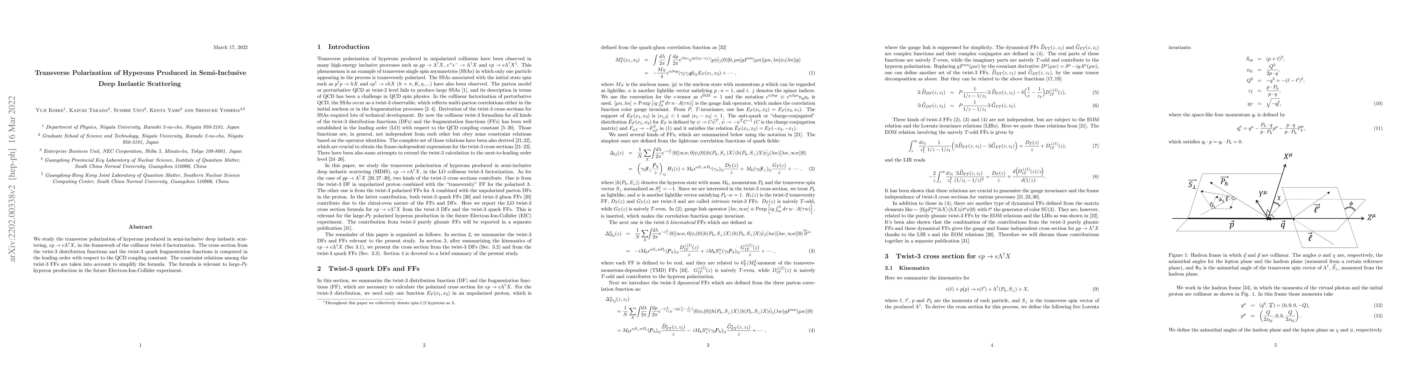 Thumbnail for Transverse Polarization of Hyperons Produced in Semi-Inclusive Deep
  Inelastic Scattering
