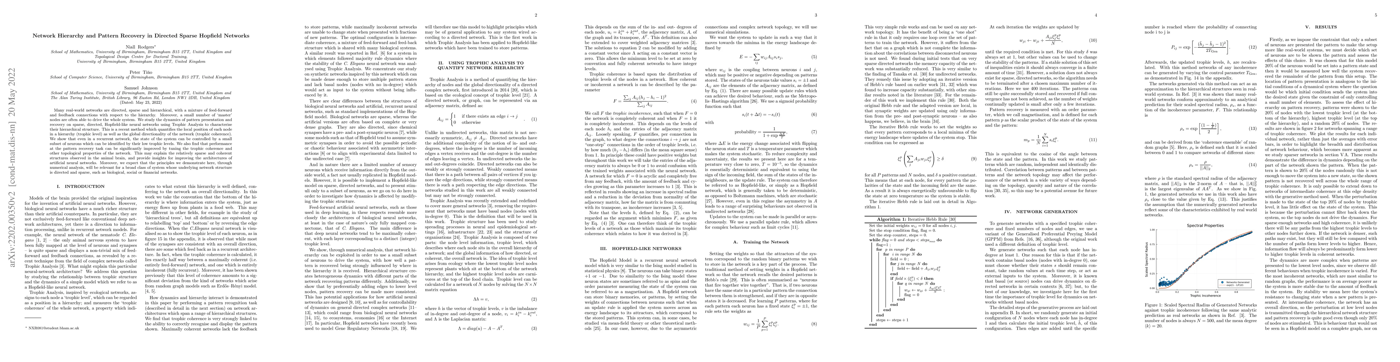Thumbnail for Network Hierarchy and Pattern Recovery in Directed Sparse Hopfield
  Networks
