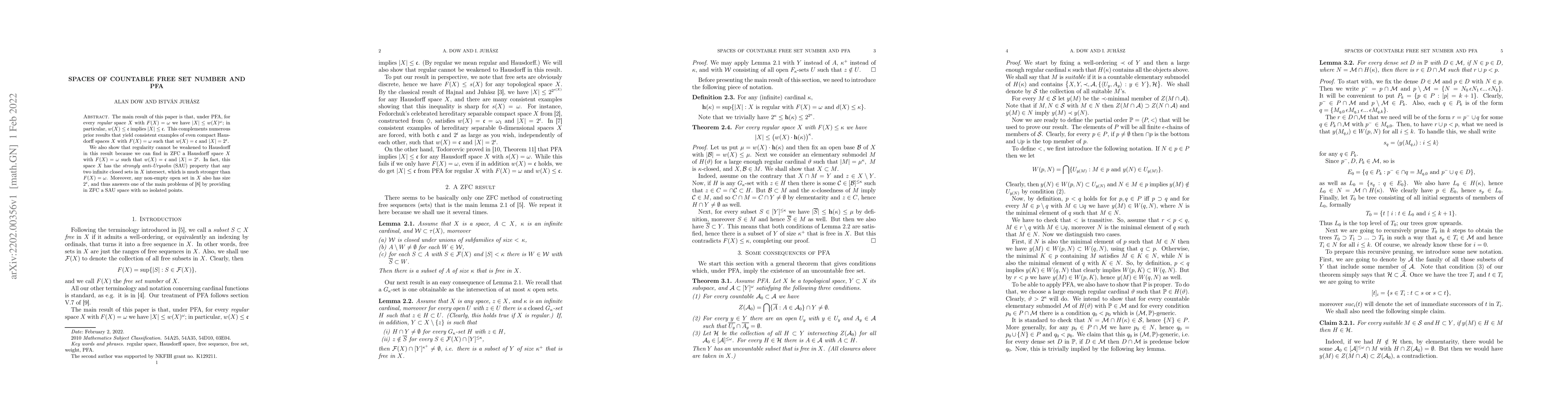 Thumbnail for Spaces of countable free set number and PFA