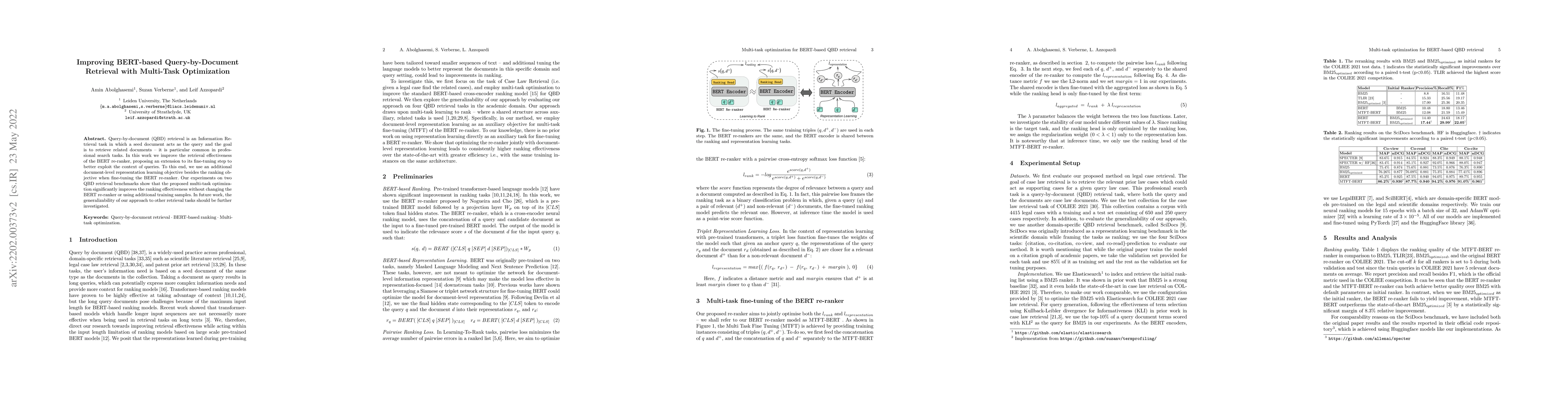 Thumbnail for Improving BERT-based Query-by-Document Retrieval with Multi-Task
  Optimization