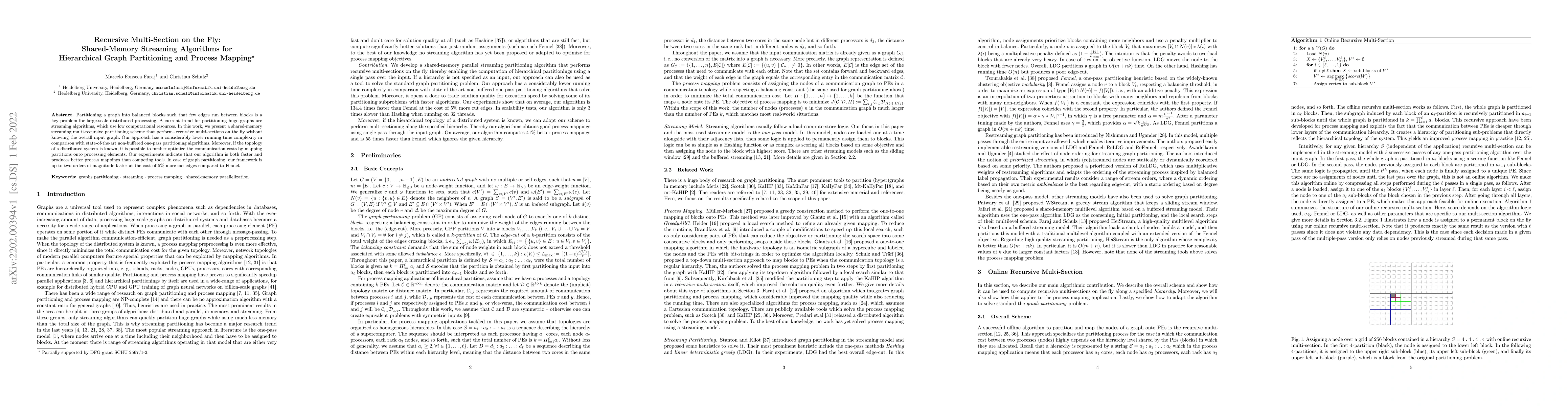 Thumbnail for Recursive Multi-Section on the Fly: Shared-Memory Streaming Algorithms
  for Hierarchical Graph Partitioning and Process Mapping