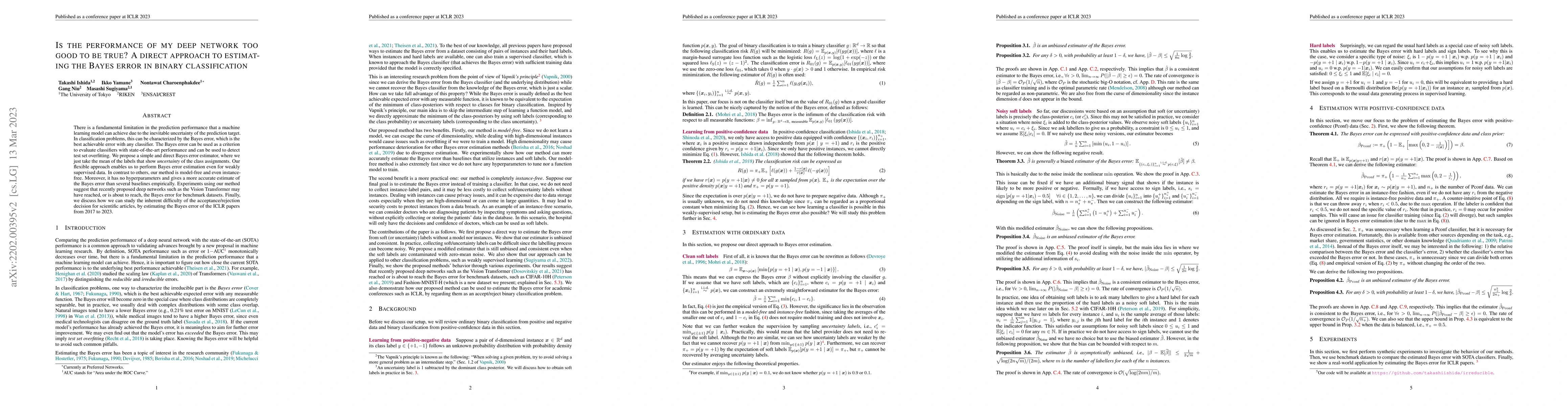 Thumbnail for Is the Performance of My Deep Network Too Good to Be True? A Direct
  Approach to Estimating the Bayes Error in Binary Classification