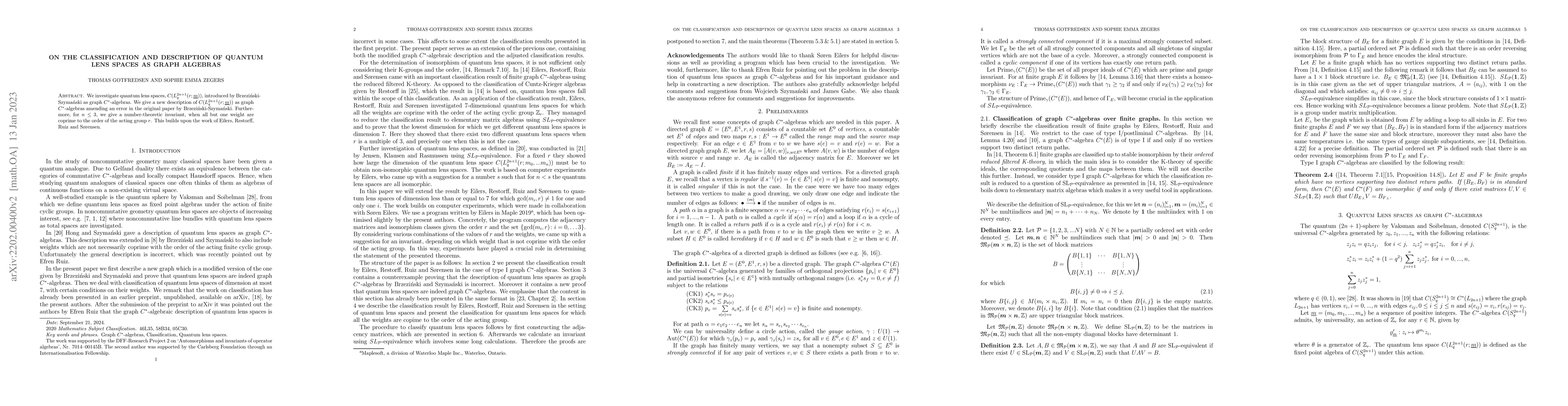 Thumbnail for On the classification and description of quantum lens spaces as graph
  algebras