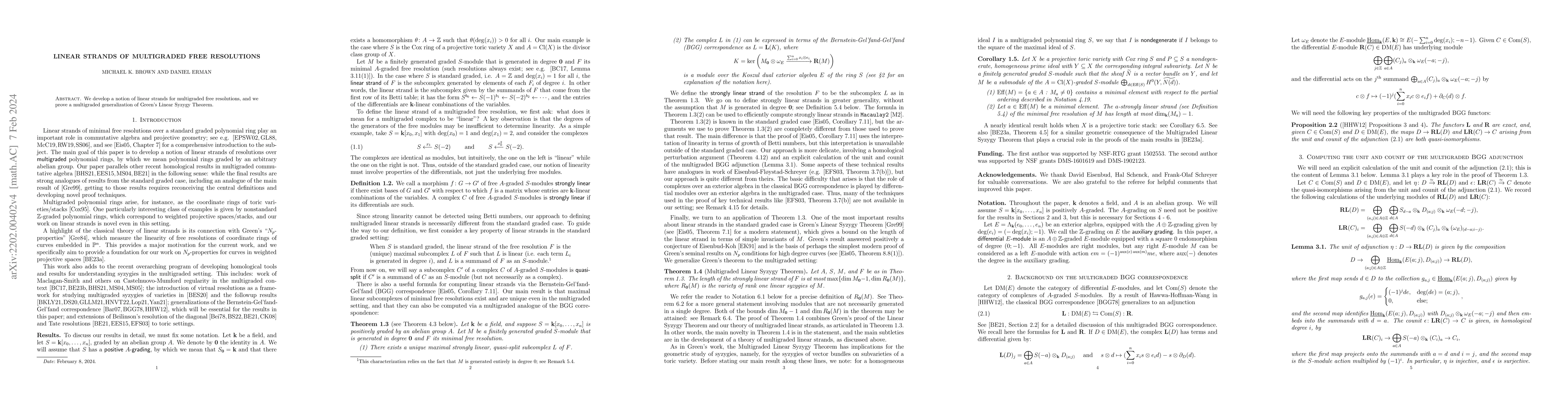 Thumbnail for Linear strands of multigraded free resolutions