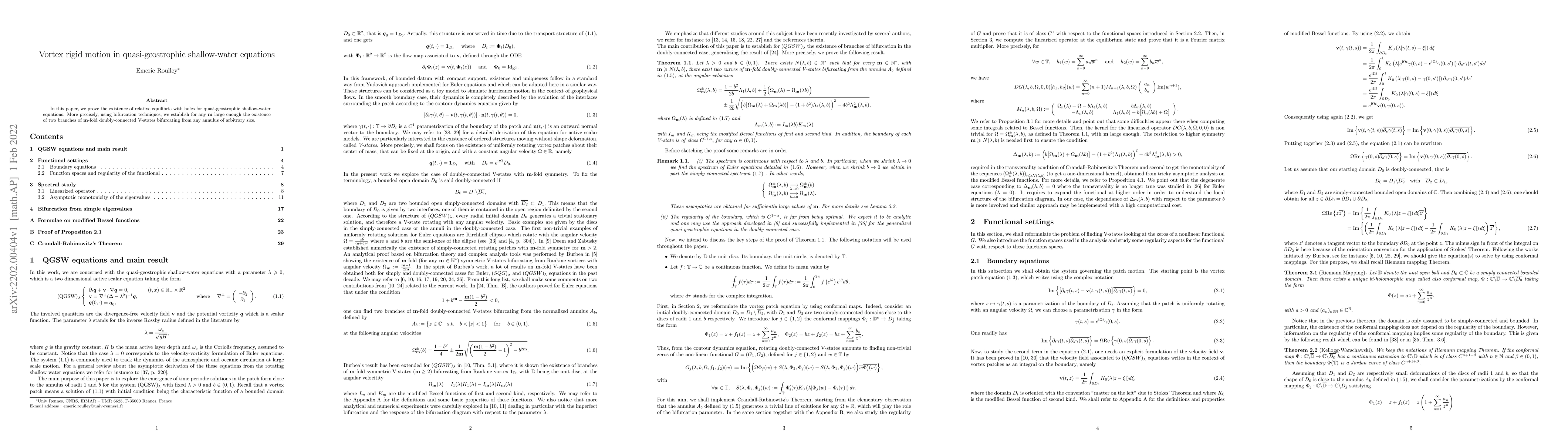Thumbnail for Vortex rigid motion in quasi-geostrophic shallow-water equations