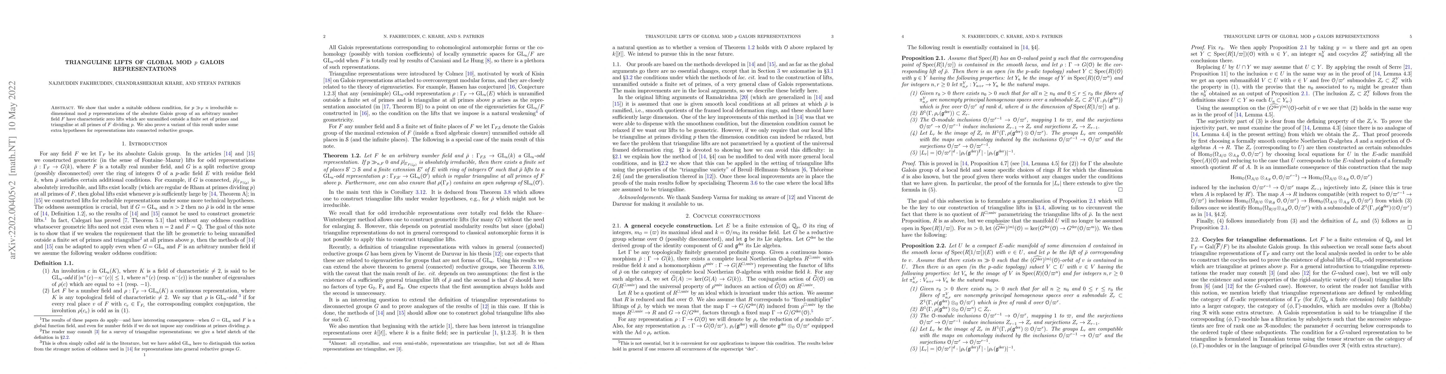 Thumbnail for Trianguline lifts of global mod $p$ Galois representations