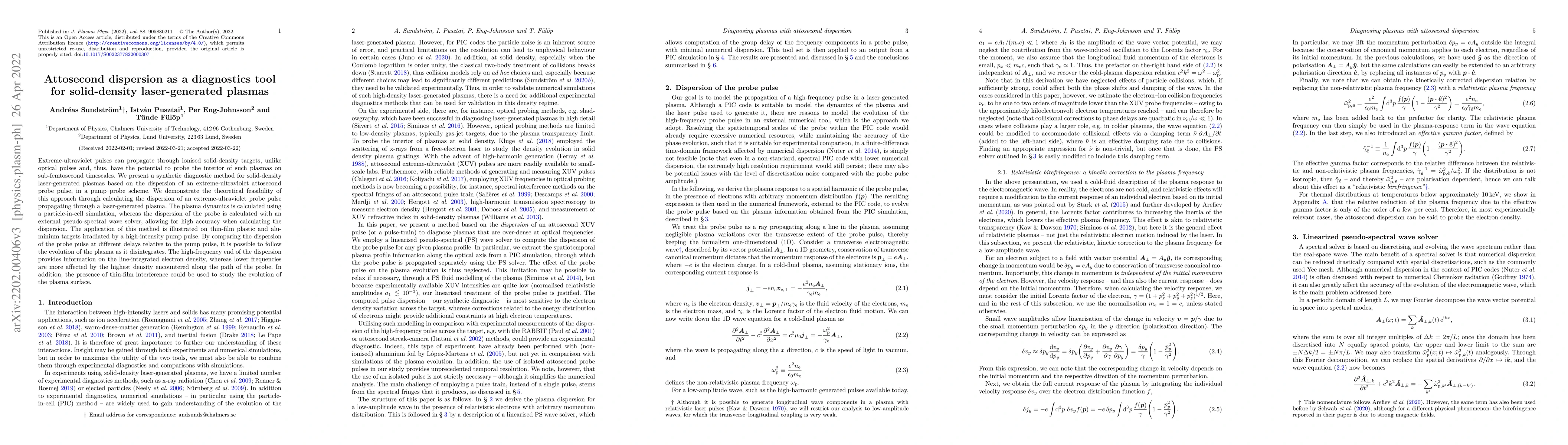 Thumbnail for Attosecond dispersion as a diagnostics tool for solid-density
  laser-generated plasmas
