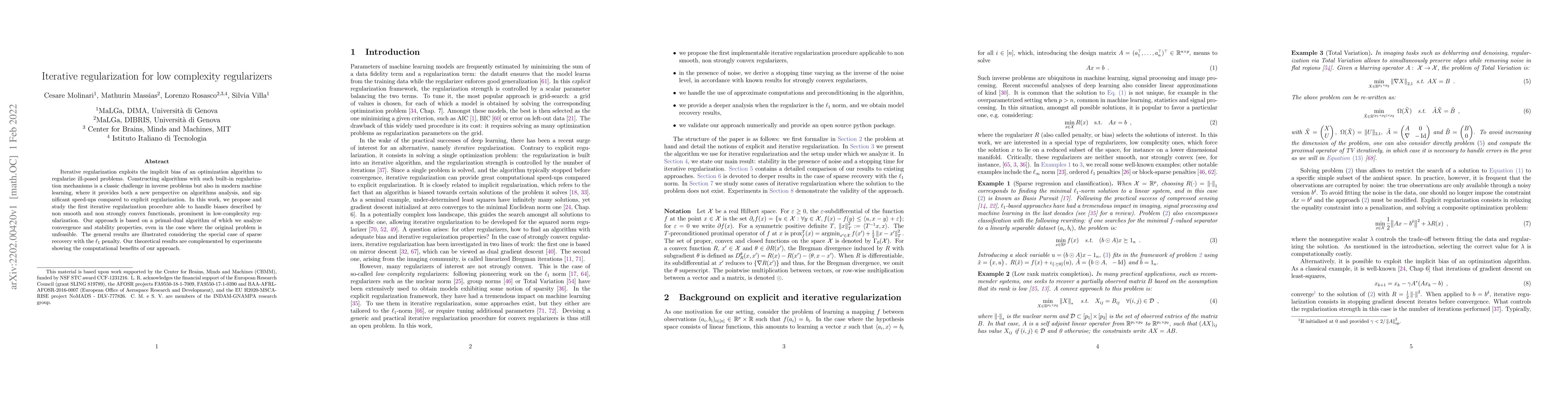 Thumbnail for Iterative regularization for low complexity regularizers
