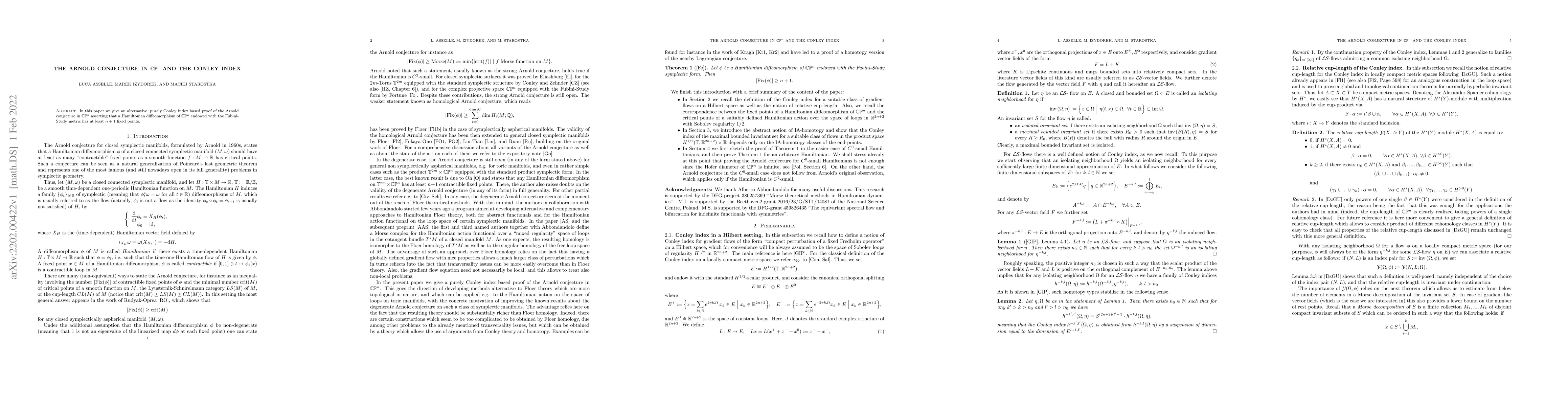Thumbnail for The Arnold conjecture in $\mathbb C\mathbb P^n$ and the Conley index