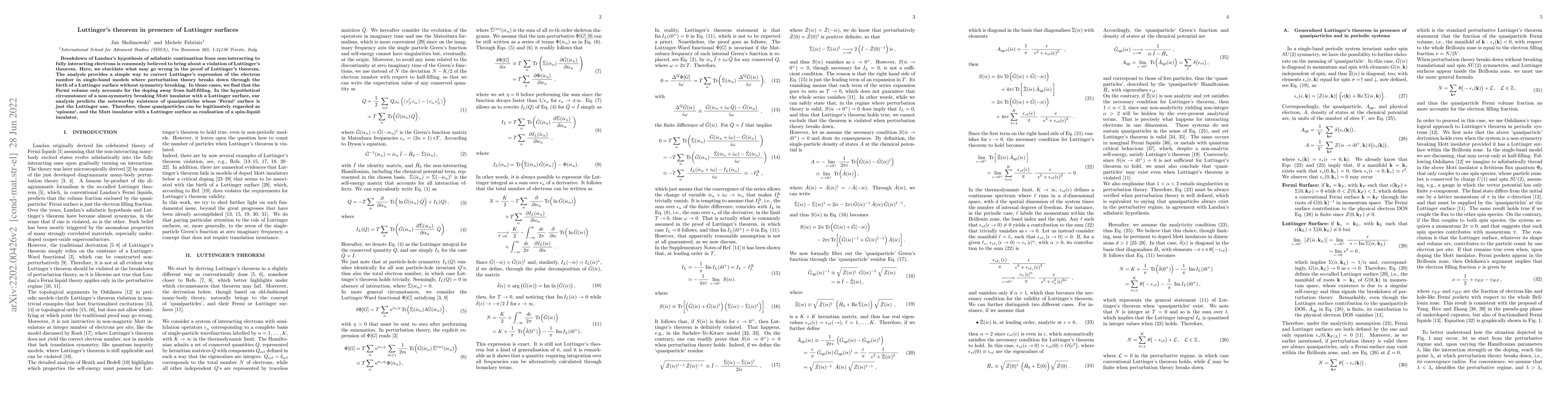 Thumbnail for Luttinger's theorem in presence of Luttinger surfaces