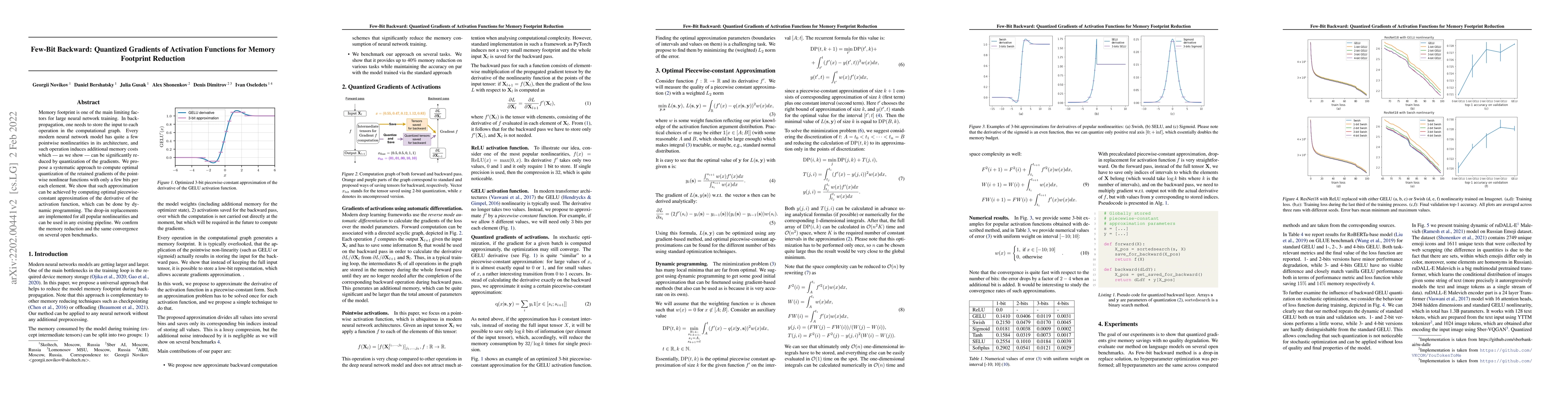 Thumbnail for Few-Bit Backward: Quantized Gradients of Activation Functions for Memory
  Footprint Reduction