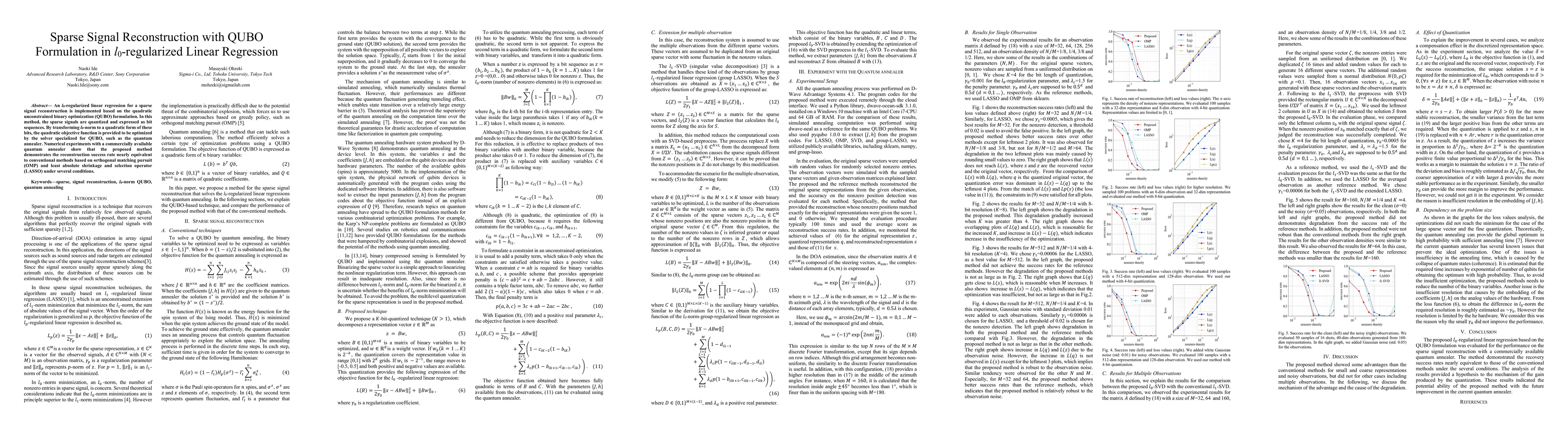 Thumbnail for Sparse Signal Reconstruction with QUBO Formulation in l0-regularized
  Linear Regression