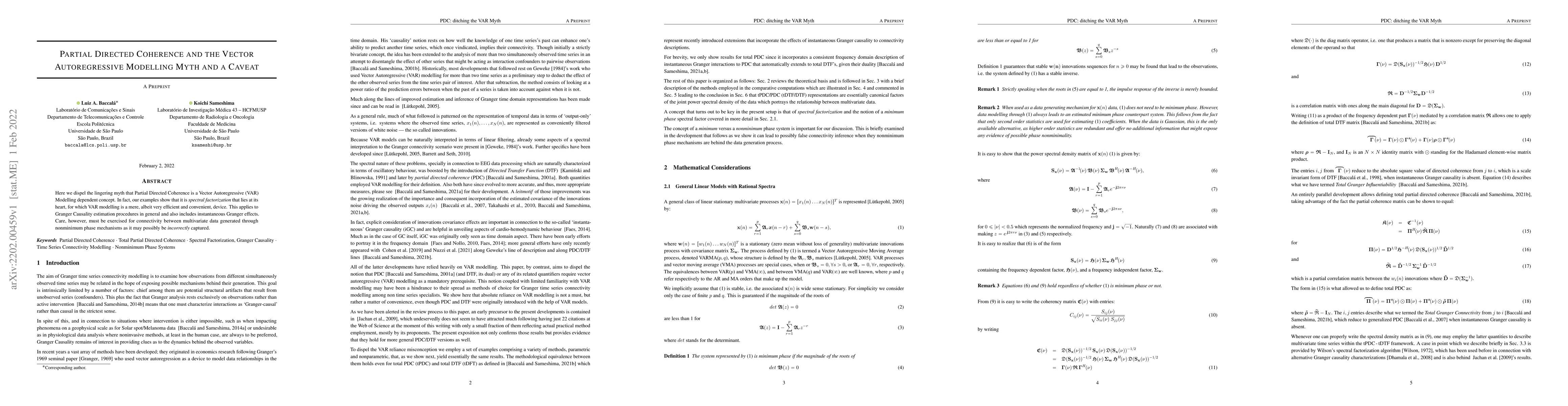Thumbnail for Partial Directed Coherence and the Vector Autoregressive Modelling Myth
  and a Caveat