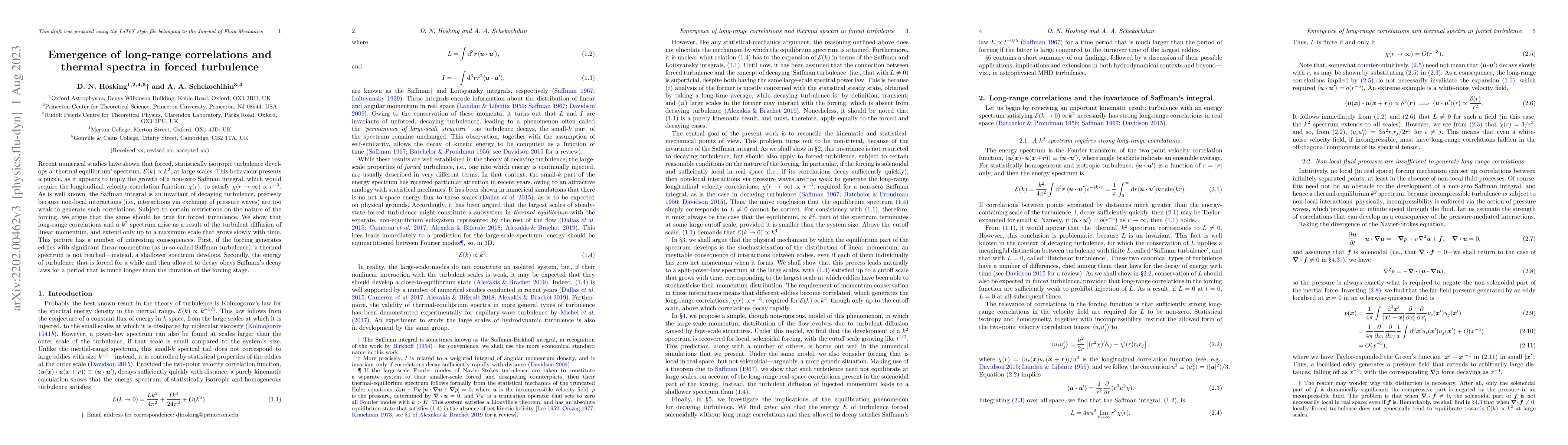 Thumbnail for Emergence of long-range correlations and thermal spectra in forced
  turbulence