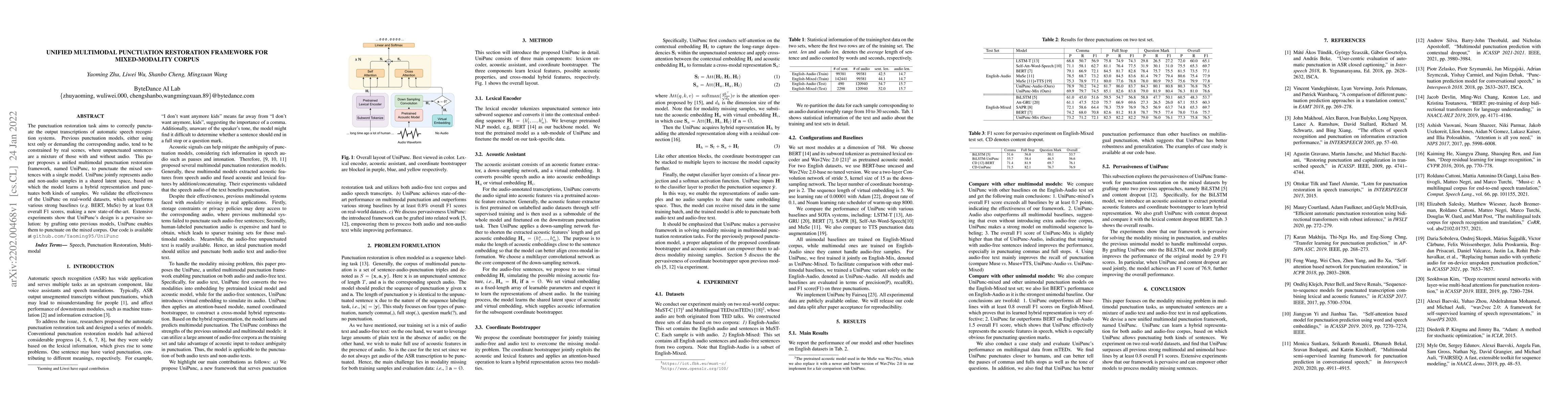 Thumbnail for Unified Multimodal Punctuation Restoration Framework for Mixed-Modality
  Corpus