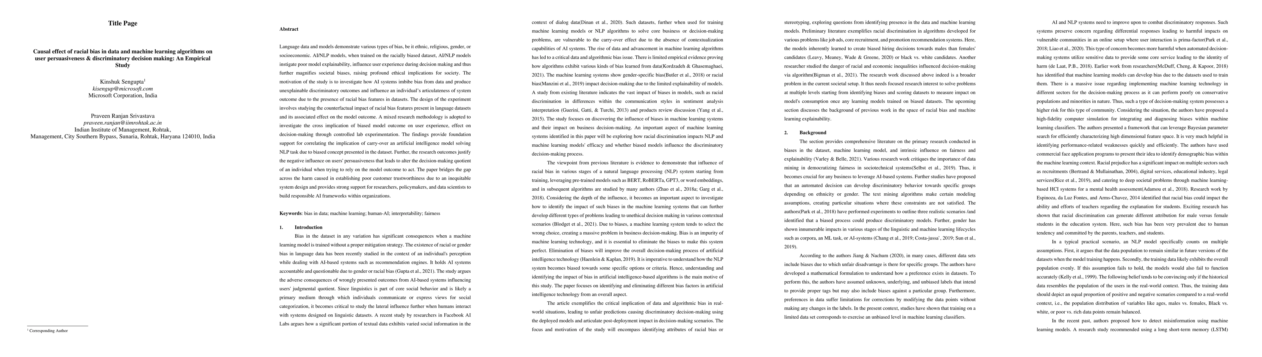 Thumbnail for Causal effect of racial bias in data and machine learning algorithms on
  user persuasiveness & discriminatory decision making: An Empirical Study