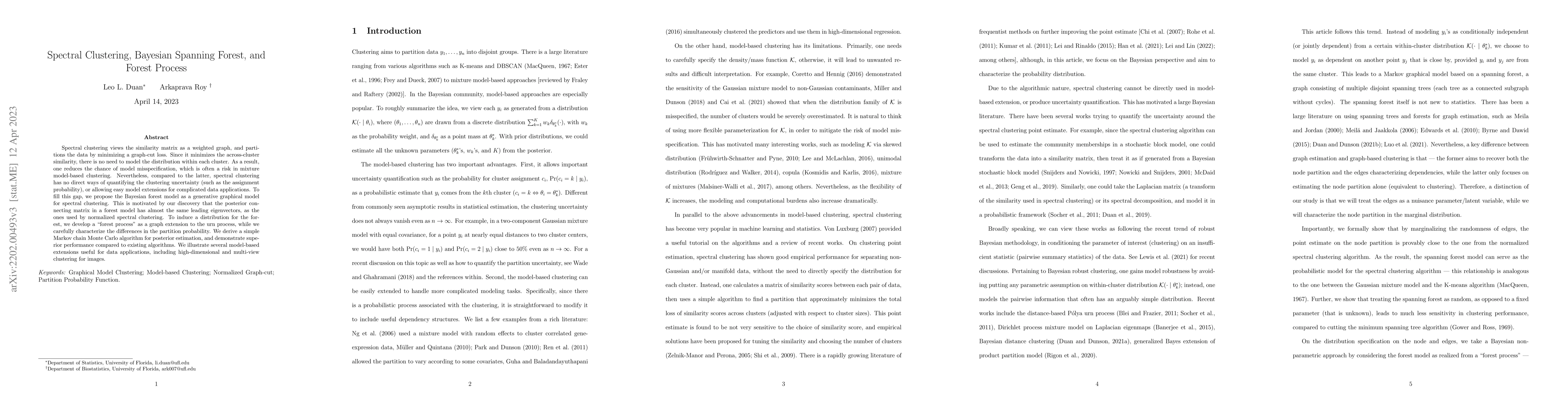 Thumbnail for Spectral Clustering, Bayesian Spanning Forest, and Forest Process
