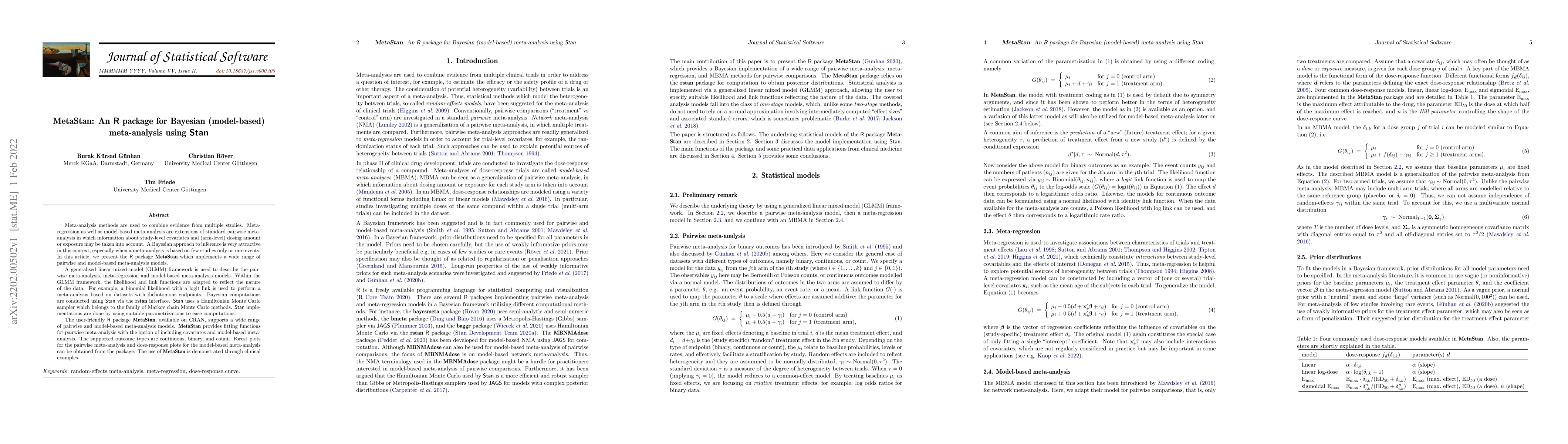 Thumbnail for MetaStan: An R package for Bayesian (model-based) meta-analysis using
  Stan