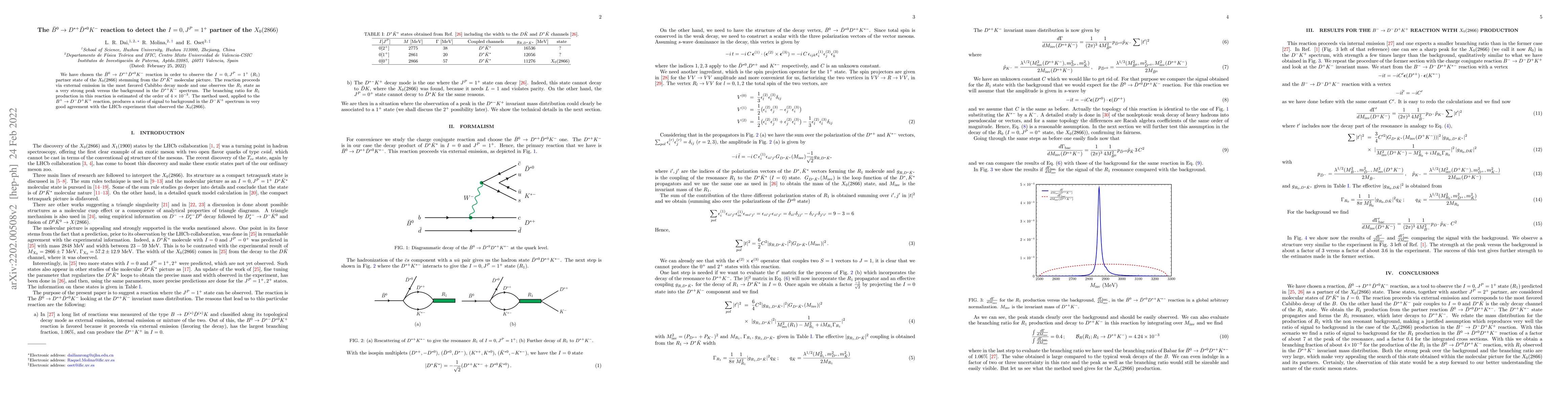 Thumbnail for The $\bar{B}^0 \to D^{*+} \bar{D}^{*0} K^- $ reaction to detect the
  $I=0, J^P=1^+$ partner of the $X_0(2866)$