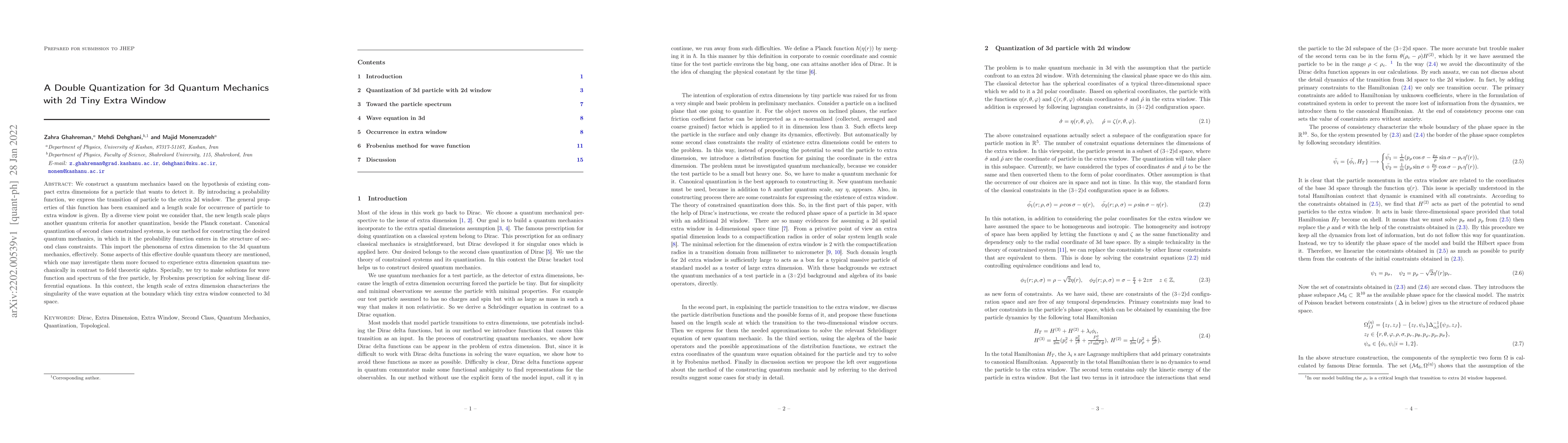 Thumbnail for A Double Quantization for 3d Quantum Mechanics with 2d Tiny Extra Window