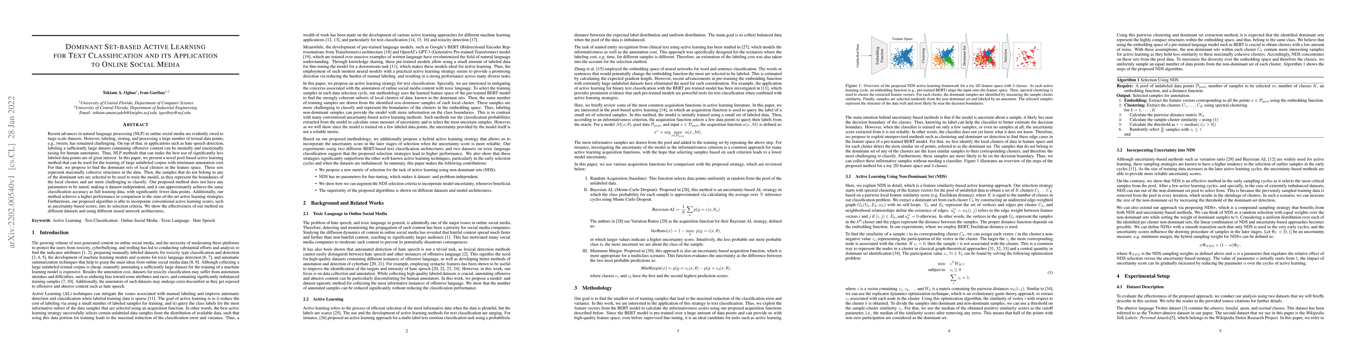 Thumbnail for Dominant Set-based Active Learning for Text Classification and its
  Application to Online Social Media