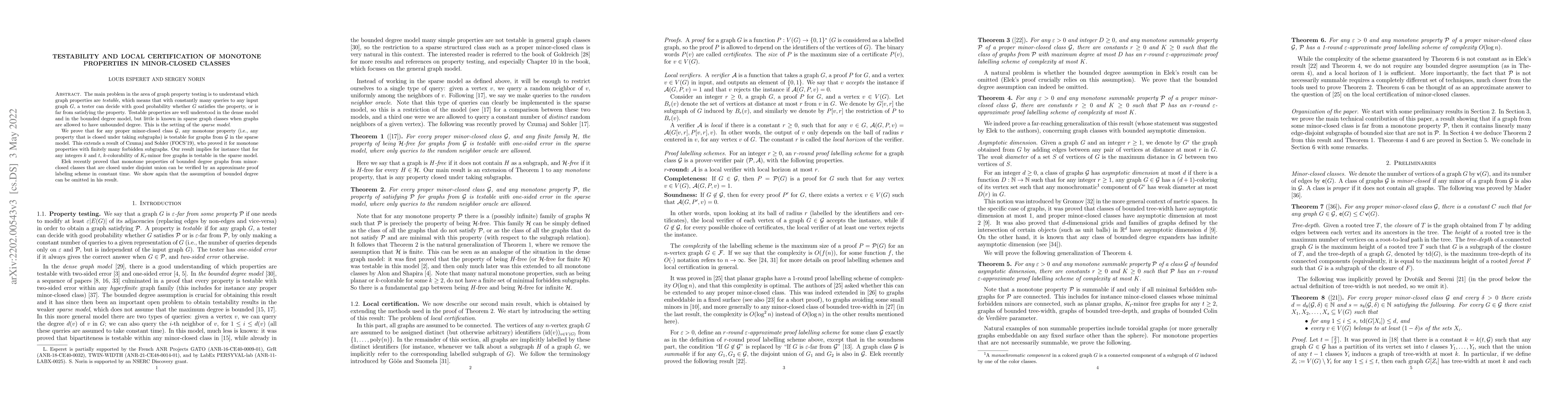 Thumbnail for Testability and local certification of monotone properties in
  minor-closed classes