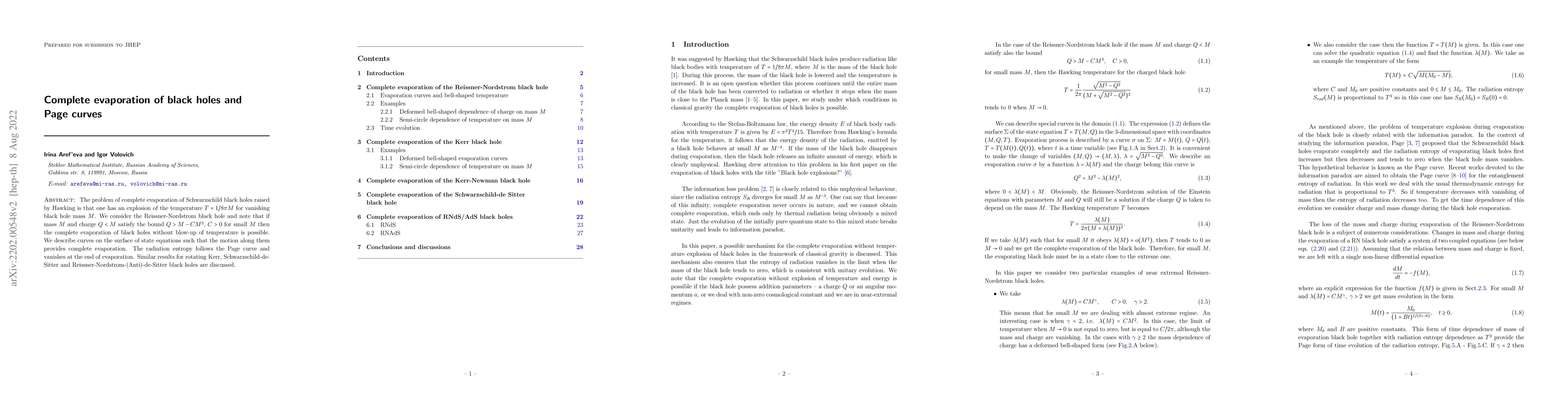 Thumbnail for Complete evaporation of black holes and Page curves