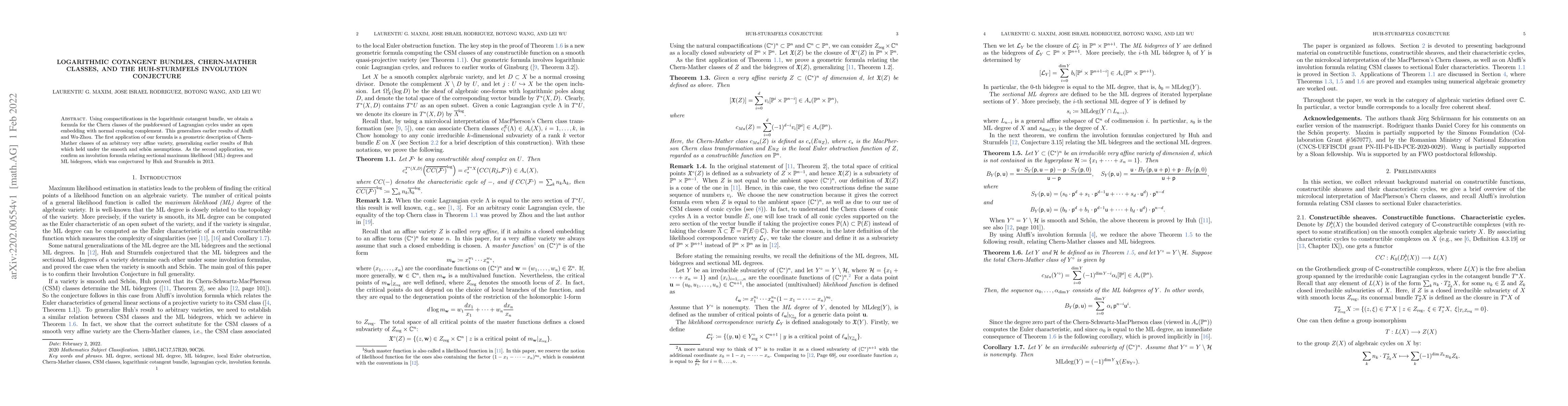 Thumbnail for Logarithmic cotangent bundles, Chern-Mather classes, and the
  Huh-Sturmfels Involution conjecture