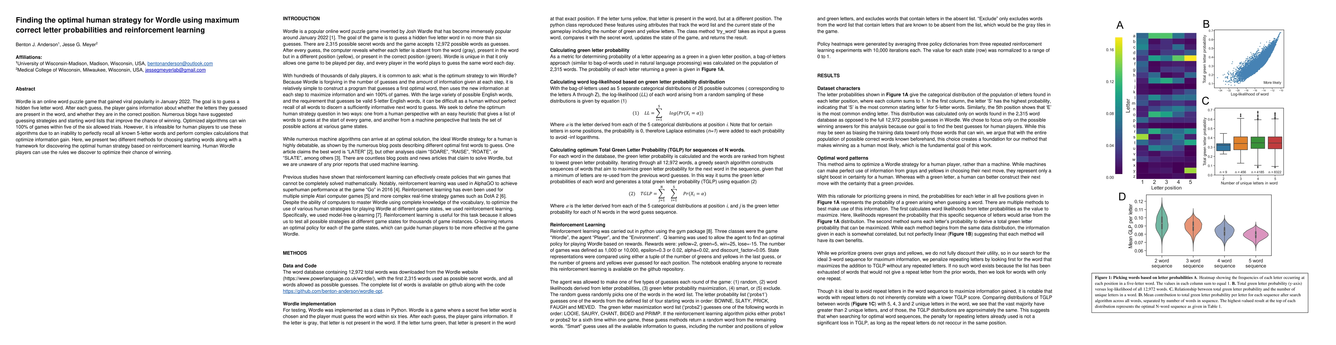 Thumbnail for Finding the optimal human strategy for Wordle using maximum correct
  letter probabilities and reinforcement learning