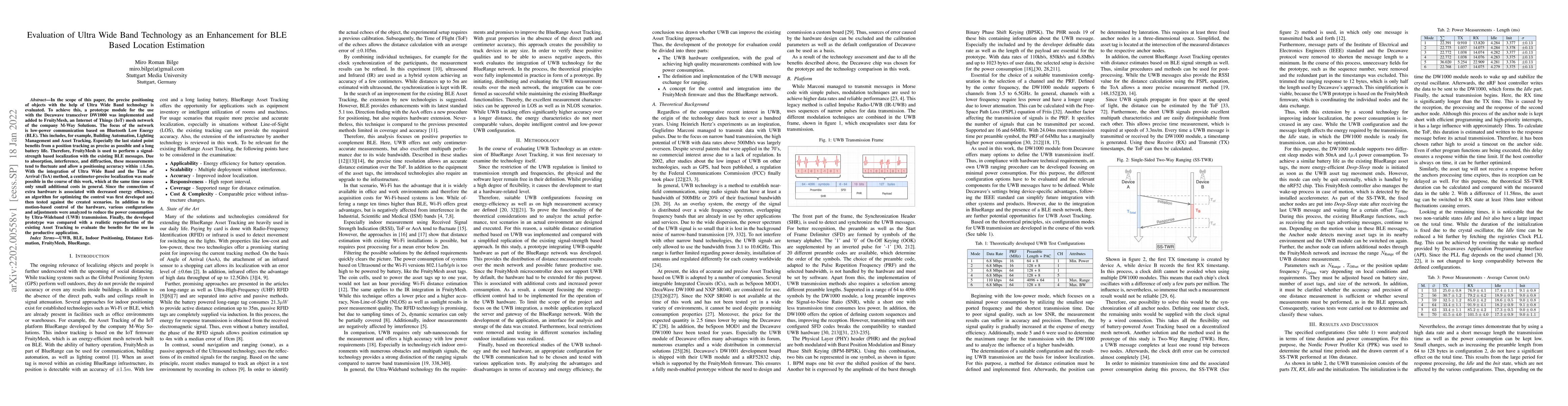 Thumbnail for Evaluation of Ultra Wide Band Technology as an Enhancement for BLE Based
  Location Estimation
