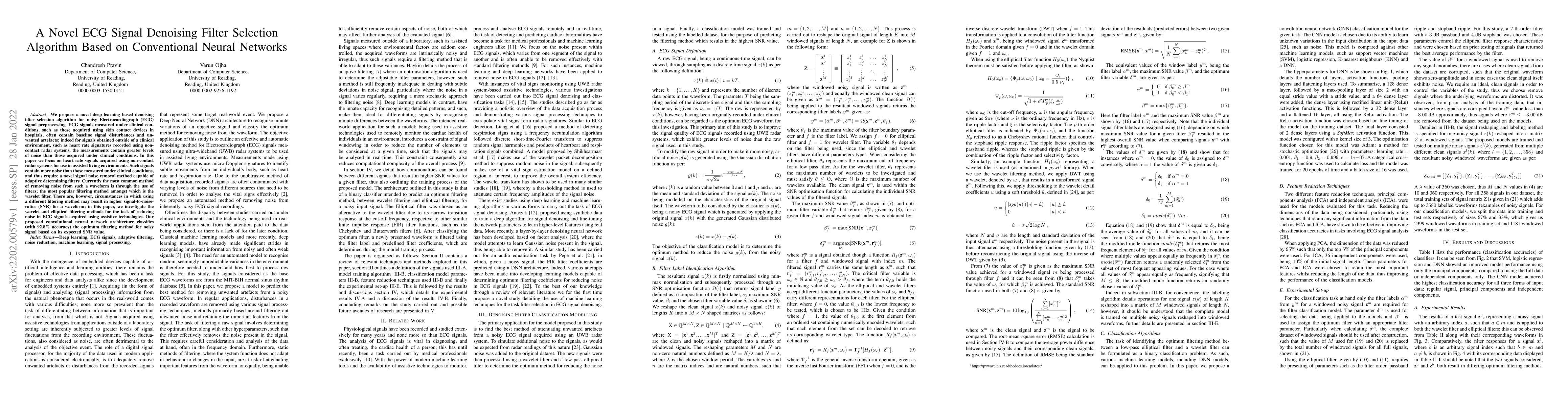 Thumbnail for A novel ECG signal denoising filter selection algorithm based on
  conventional neural networks