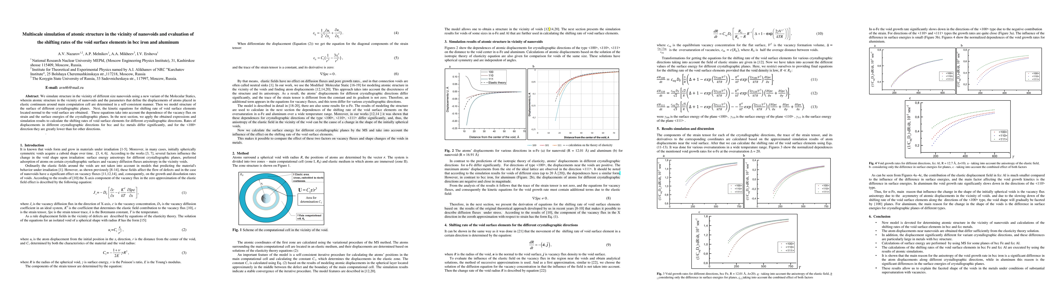 Thumbnail for Multiscale simulation of atomic structure in the vicinity of nanovoids
  and evaluation of the shifting rates of the void surface elements in bcc iron
  and aluminum