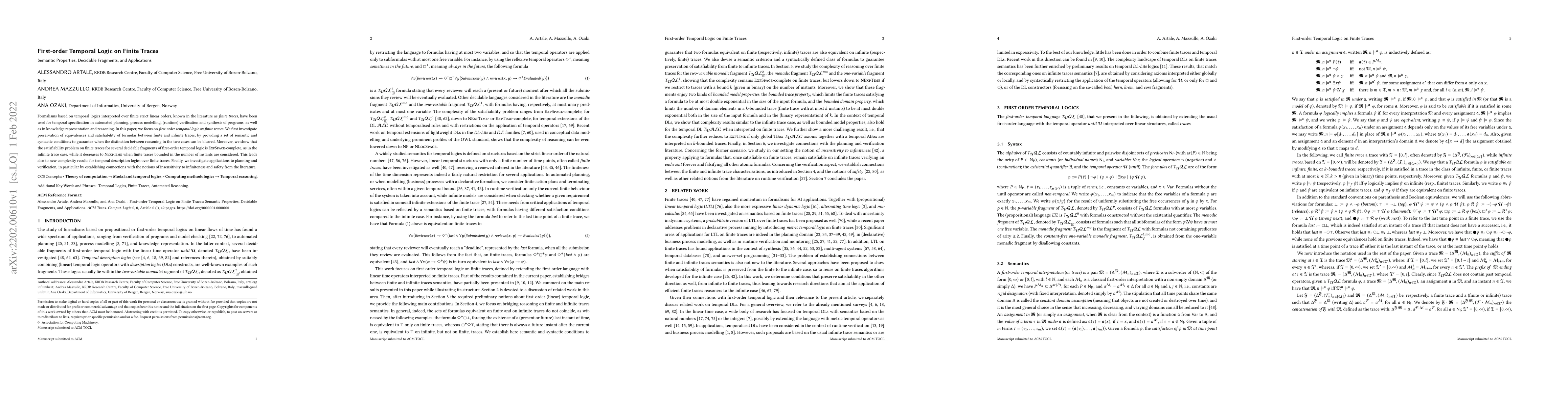 Thumbnail for First-order Temporal Logic on Finite Traces: Semantic Properties,
  Decidable Fragments, and Applications
