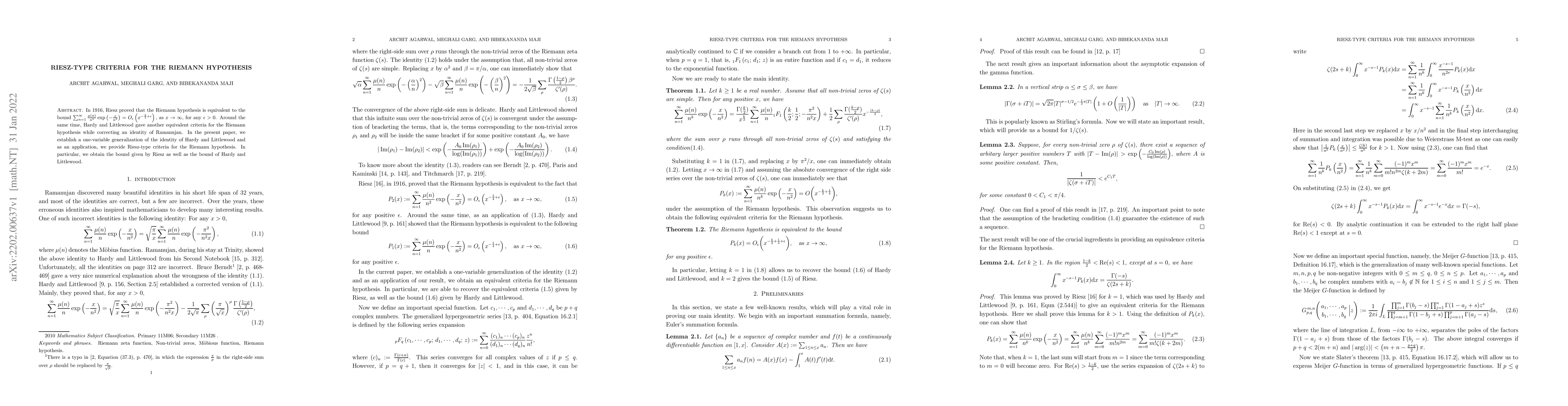 Thumbnail for Riesz-type criteria for the Riemann hypothesis