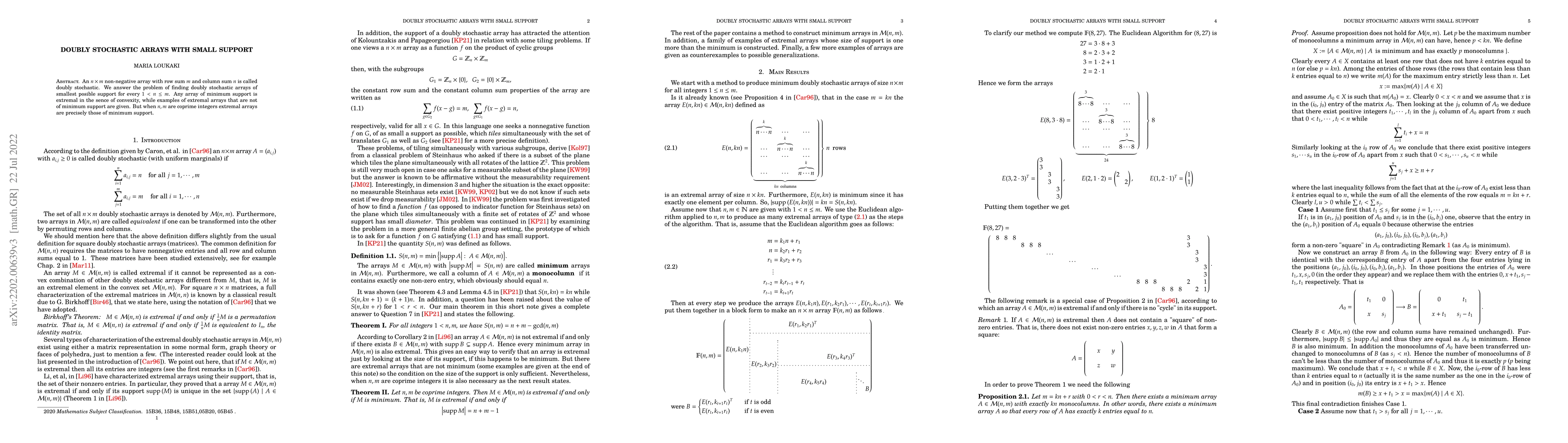 Thumbnail for Doubly stochastic arrays with small support