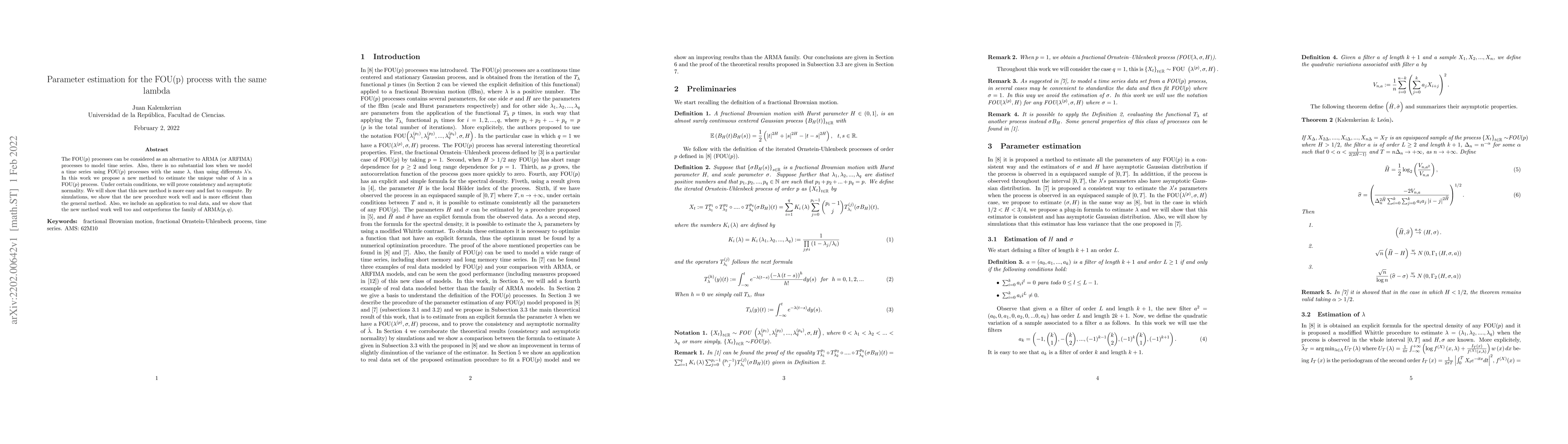 Thumbnail for Parameter estimation for the FOU(p) process with the same lambda