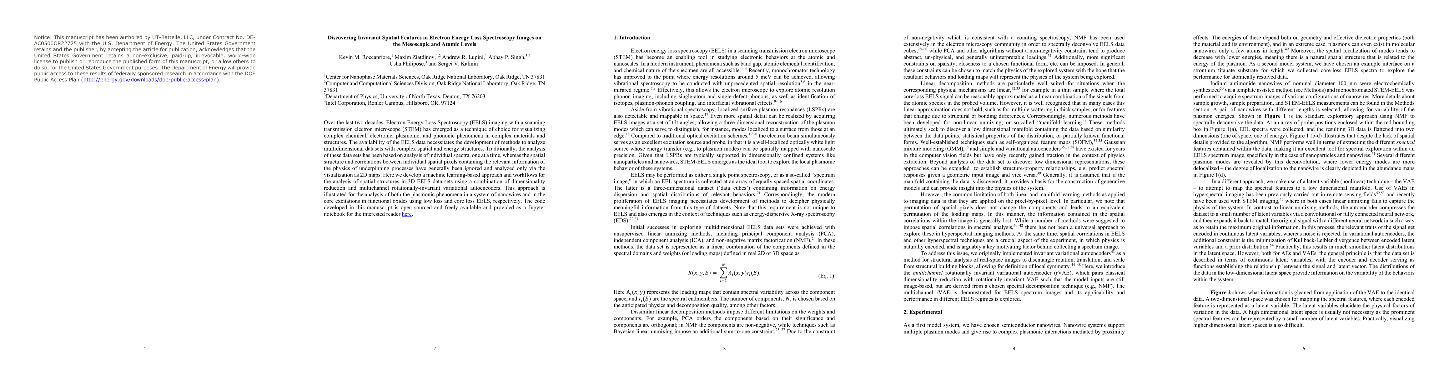 Thumbnail for Discovering Invariant Spatial Features in Electron Energy Loss
  Spectroscopy Images on the Mesoscopic and Atomic Levels