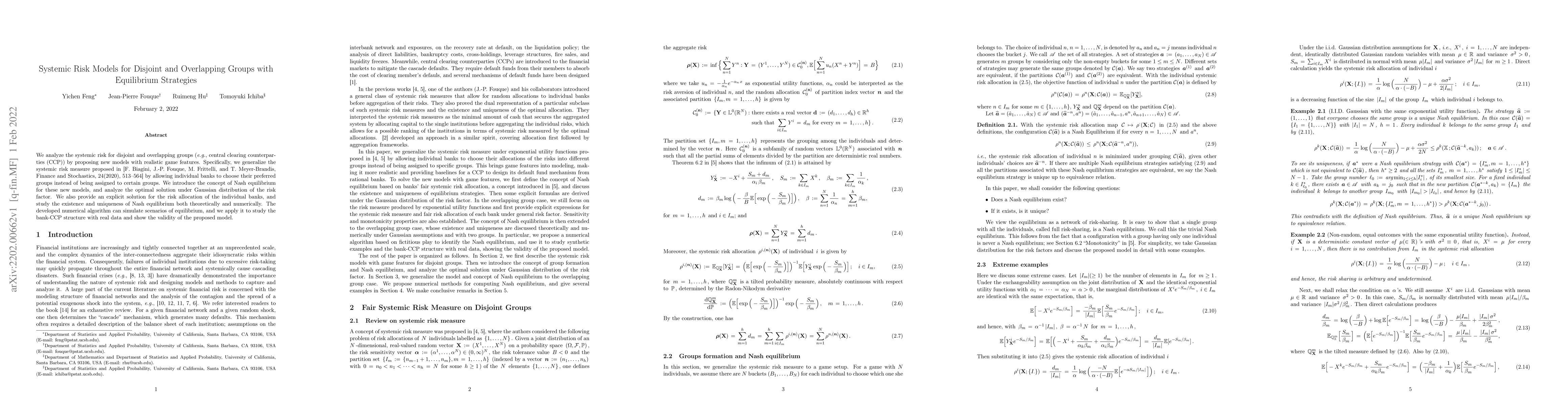 Thumbnail for Systemic Risk Models for Disjoint and Overlapping Groups with
  Equilibrium Strategies
