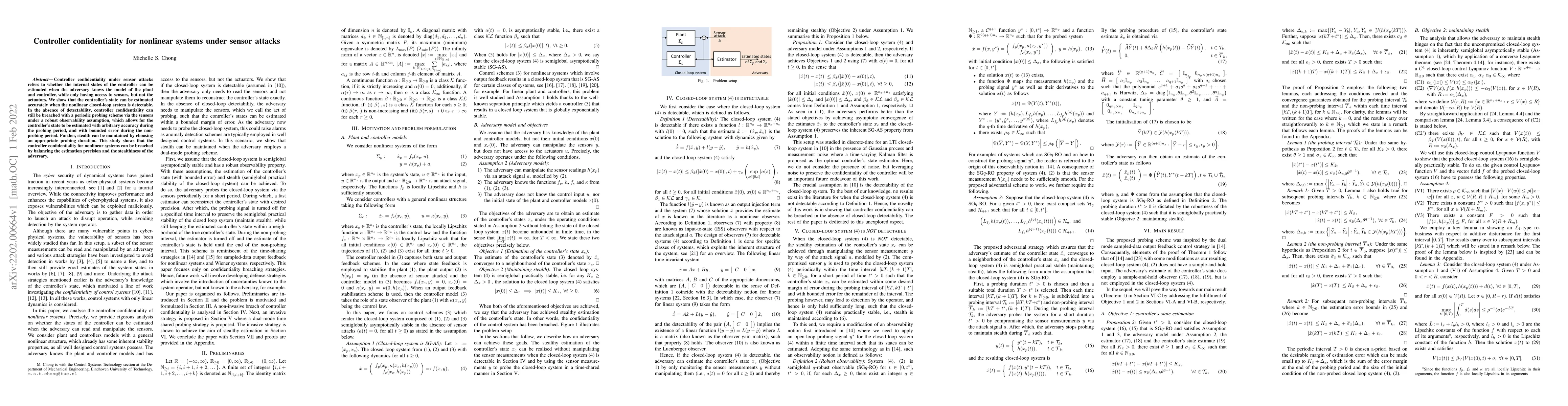 Thumbnail for Controller confidentiality for nonlinear systems under sensor attacks