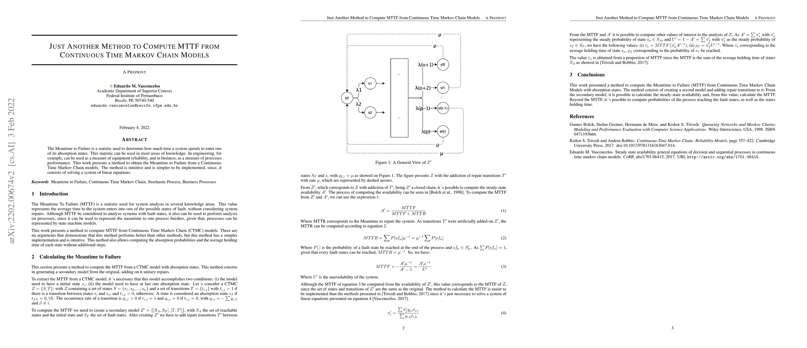 Thumbnail for Just Another Method to Compute MTTF from Continuous Time Markov Chain