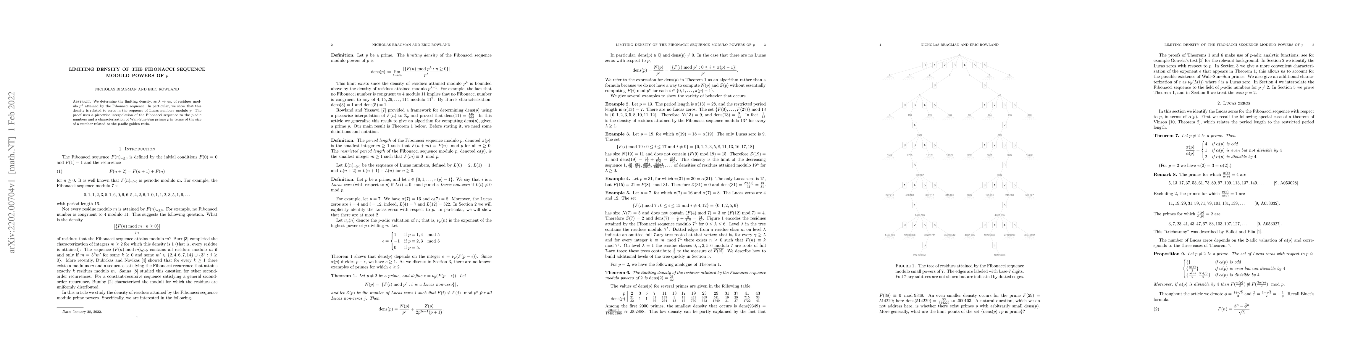Thumbnail for Limiting density of the Fibonacci sequence modulo powers of $p$